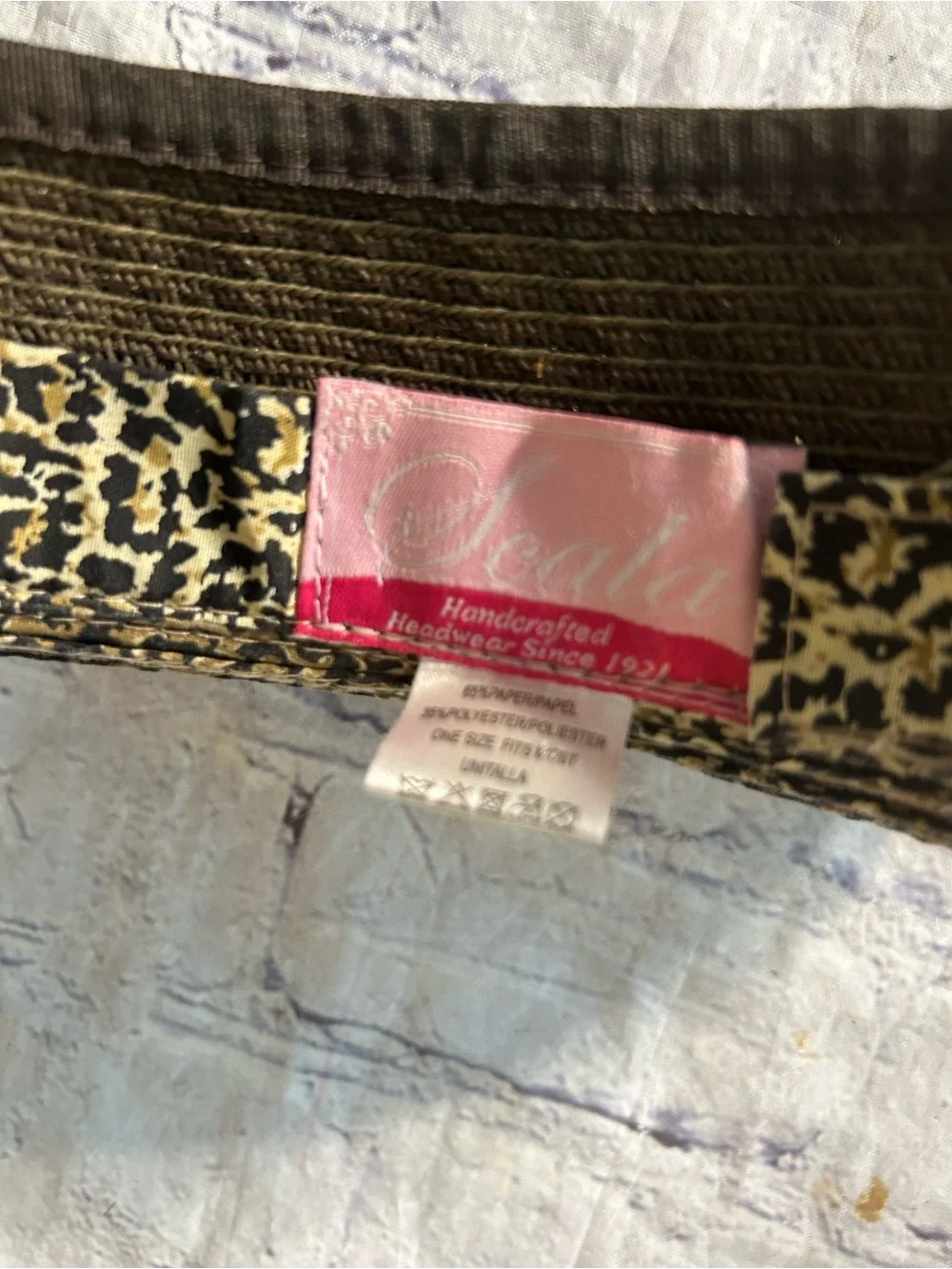 SCALA HANDCRAFTED STRAW VISOR LEOPARD PRINT BAND WIDE BRIM O/S